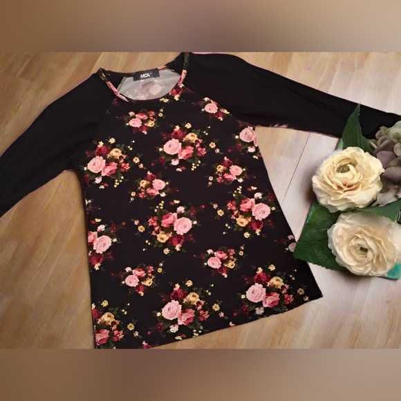 NEW Girls L Rose Print Top, Floral Shirt, Back to School Clothes - Picture 2 of 7